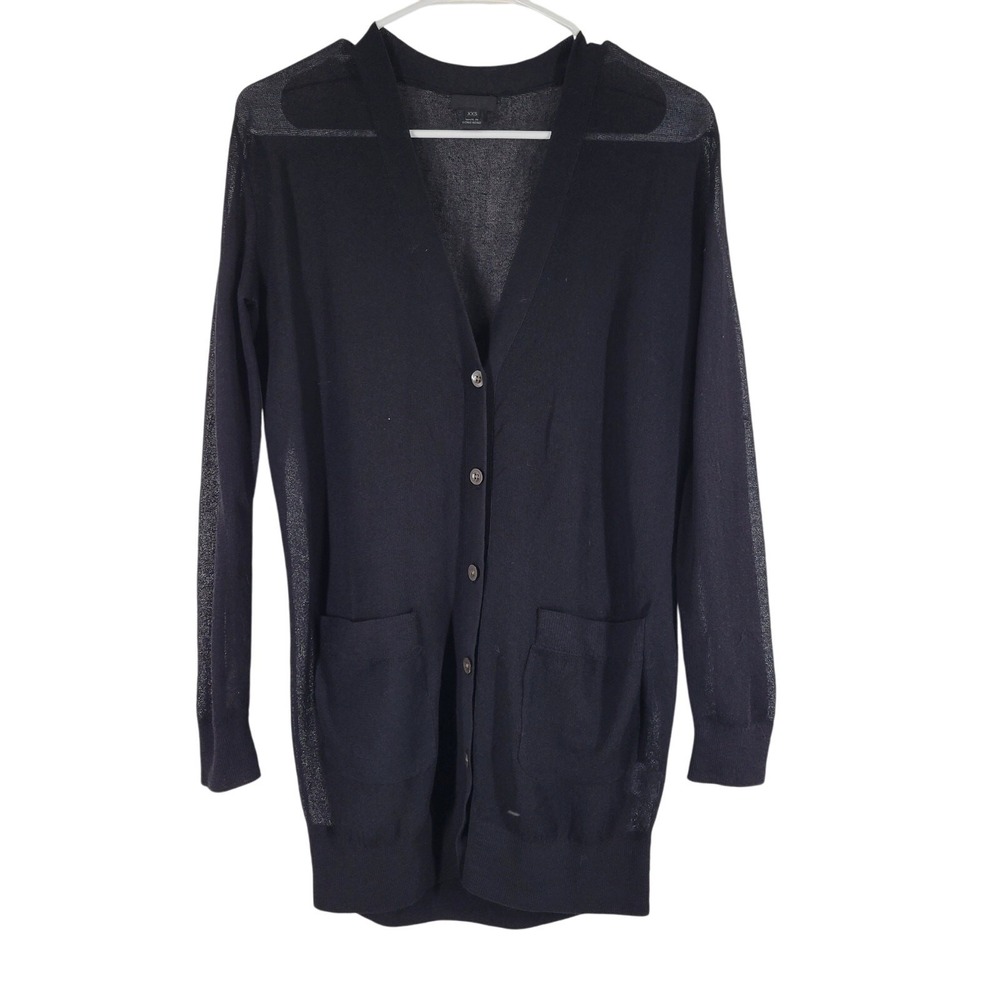 J. Crew Collection Cardigan Womens XXS Black Sheer Longline Cotton Blend Knit